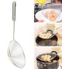 Fine mesh strainer for removing oil from fried foods