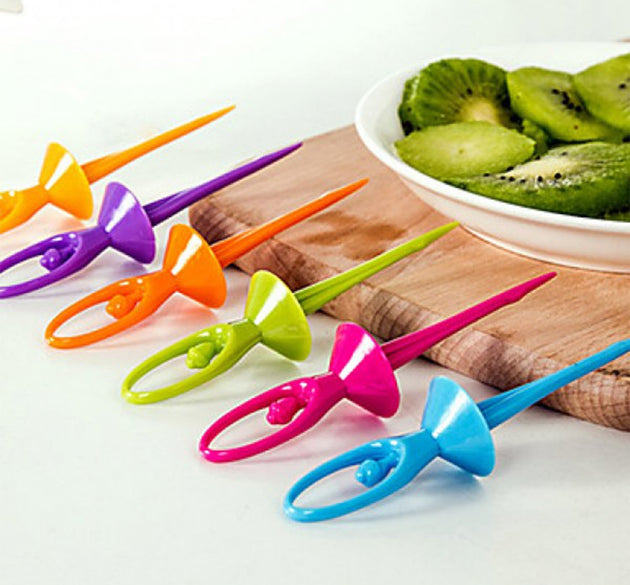 Dancing doll fruit fork cutlery set with stand, 6 pieces