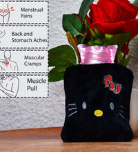 Hello Kitty hot water bag in black for warmth and pain relief