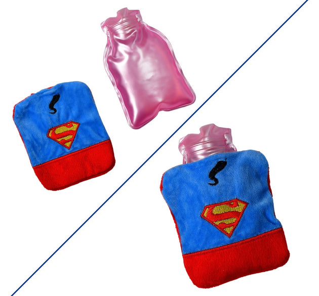 Superman Print Small Hot Water Bag with Cover for Pain Relief