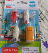 School erasers with fun vehicle designs