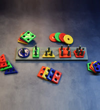 Matching geometric column blocks set for preschool educational activities