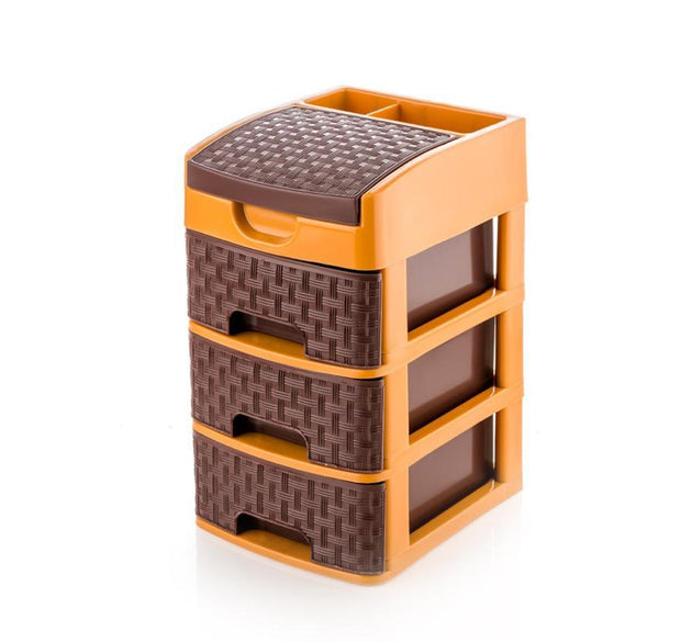 Mini 3-layer storage unit for organizing items at home and office.