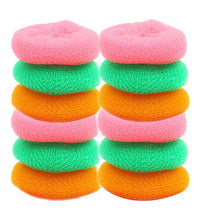 Nylon scrubbers, round design, 12 pieces for thorough cleaning.