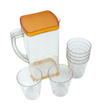 Resistant glass jug suitable for serving juice, milk, and hot or cold beverages.