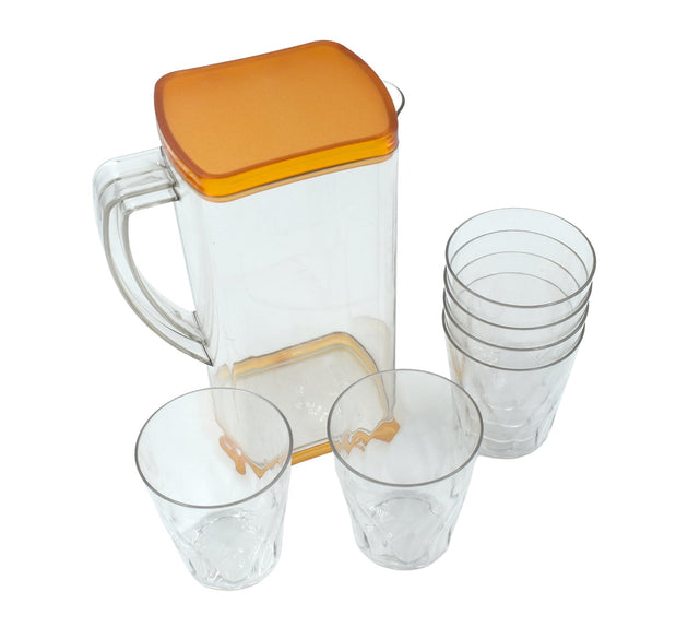 Resistant glass jug suitable for serving juice, milk, and hot or cold beverages.