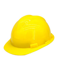 Yellow plastic hard hat designed for construction and safety.