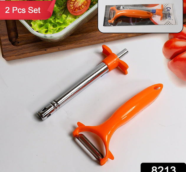 2 in 1 Kitchen Combo Lighter, Stainless Steel Durable Gas Lighter with Vegetable Cutter Peeler, For Kitchen Steel Gas Lighter (2 Pc Set)