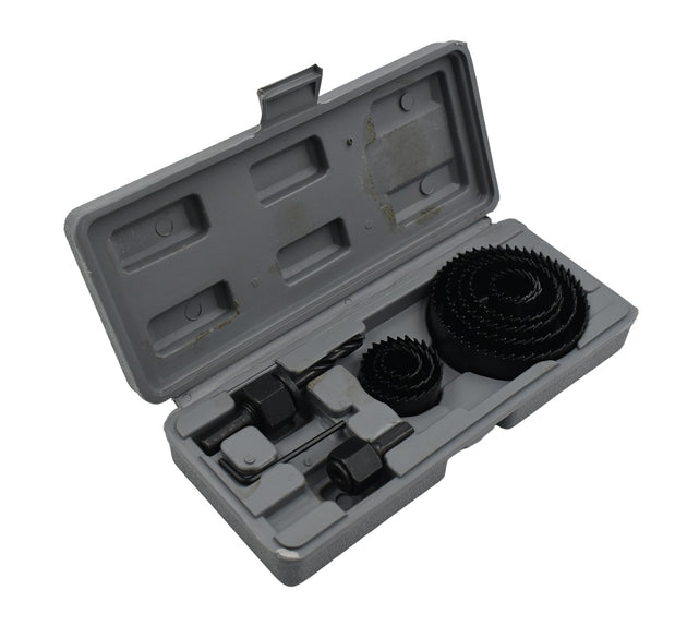 12-piece hole saw kit for drilling various sizes.