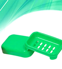 Covered plastic soap case, keeps soap dry and clean in the bathroom.