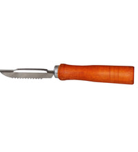 Stainless steel vegetable peeler with a wooden handle