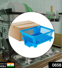 Dish drainer rack in a brown box, showing the plastic drying rack for kitchen use