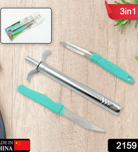 Stainless steel knife with peeler and lighter