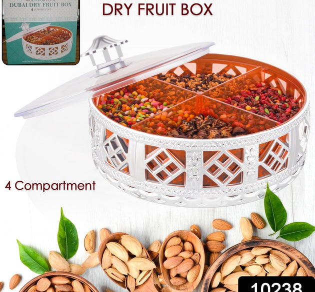 Decorative 4-Section Dry Fruit Box with Silver Finish