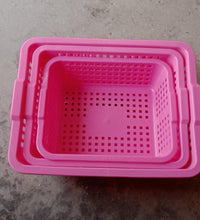 Plastic baskets for fruit, includes large, medium, and small sizes