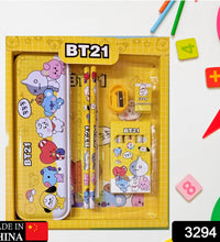 Kids' stationery set including metal pencil box and erasers, 12 pcs