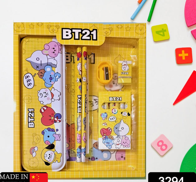 12-piece stationery set for kids with metal pencil box, sharpener, pencils