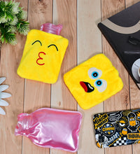 Small hot water bag with emoji print for pain relief.