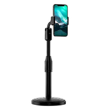 Height adjustable mobile stand for table, perfect for hands-free phone use on desktops.