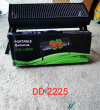 Barbecue grill with foldable design and compact storage.