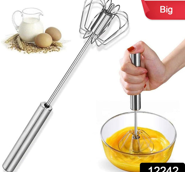 Big Stainless Steel Egg Whisk, Hand Push Rotary Whisk Blender