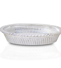 Elegant oval silver tray with royal design for gifts and serving.