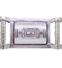 Silver gift box with four sections, featuring a royal design.