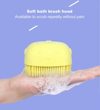 Close-up of silicone massage bristles on bath body brush with shampoo holder.