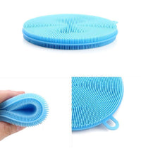 Non-stick, heat-resistant silicone scrubber sponge for dishes.