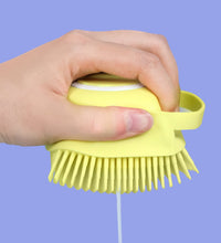 Silicone body brush with built-in shampoo dispenser for massage and bathing.