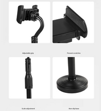 Adjustable mobile phone stand, desktop use, height adjustable, sturdy design for easy viewing.