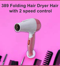 Travel-friendly folding hair dryer.