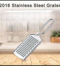 Stainless steel zester for precise citrus zesting and fine grating of cheese and nutmeg.