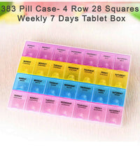 Medicine box with 28 squares, ideal for organizing tablets for the week.