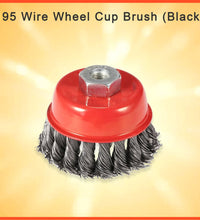 Wire cup brush in black for versatile cleaning.