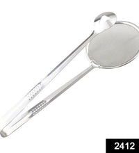 Stainless steel filter spoon with clip for frying, multi-use.