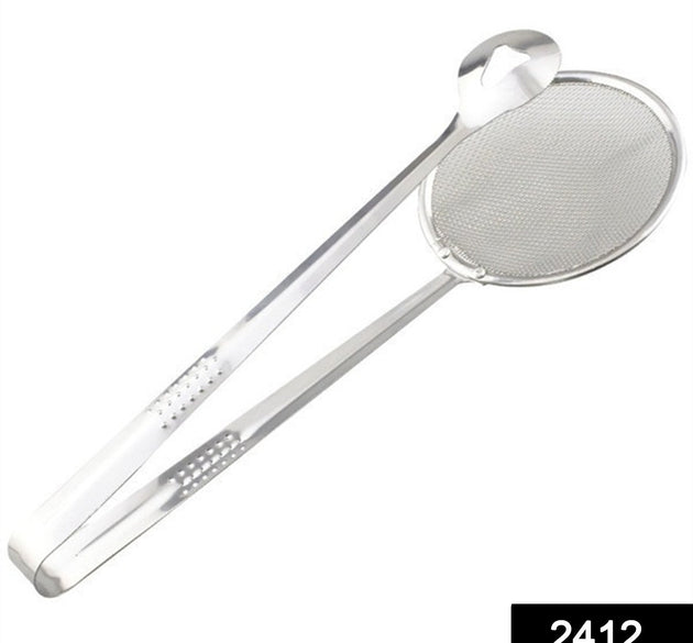 2-in-1 stainless steel filter spoon with clip, multi-functional.