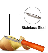 Stainless steel peeler for vegetables, wooden handle