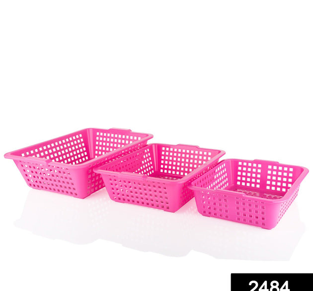 Plastic cane fruit baskets in large, medium, and small sizes