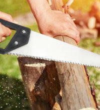 Close-up of hand saw with hardened steel blades.