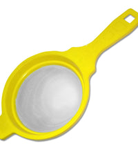 Juice strainer set in multiple colors, ideal for kitchen use.