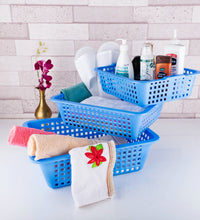 Set of plastic fruit baskets in large, medium, and small sizes