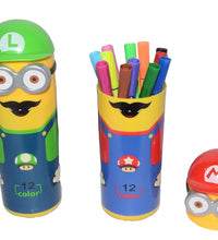 Minions-themed sketch pen set in open case, showcasing the pen designs.