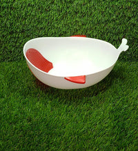 Versatile plastic bowl with strainer for various foods