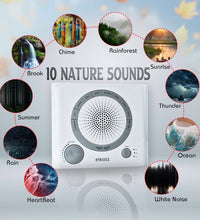 Sound therapy machine with high-fidelity sounds, battery or adapter options.