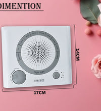 Top view of sleep therapy machine with sounds and timer settings.