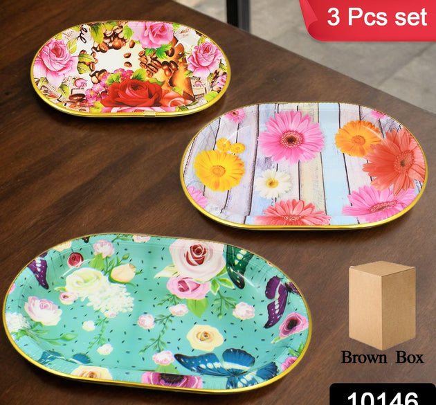 Plastic Flower Printed Design Serving Tray 