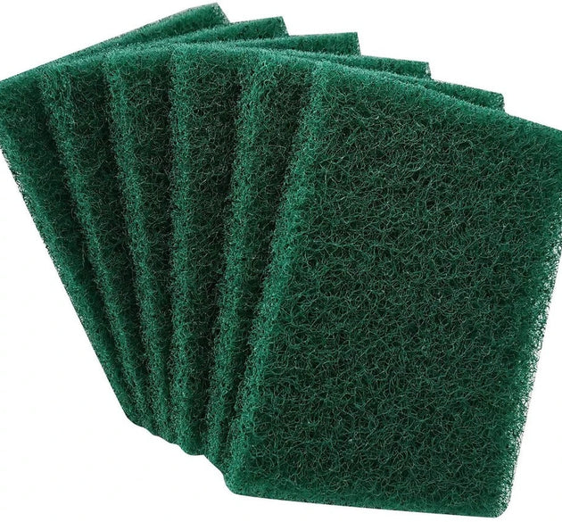 Pack of 6 aqua green scrub sponges for kitchen cleaning.