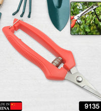 Non-slip garden scissors with stainless steel blades, suitable for trimming plants and flowers.