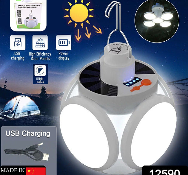 Solar Multi-Functional Emergency LED Light Bulb with USB Charging, LED camping lamp, camping lamp, USB rechargeable, 5 brightness light modes, foldable camping light, SOS IP65 waterproof camping light, blackout emergency equipment, camping gadgets